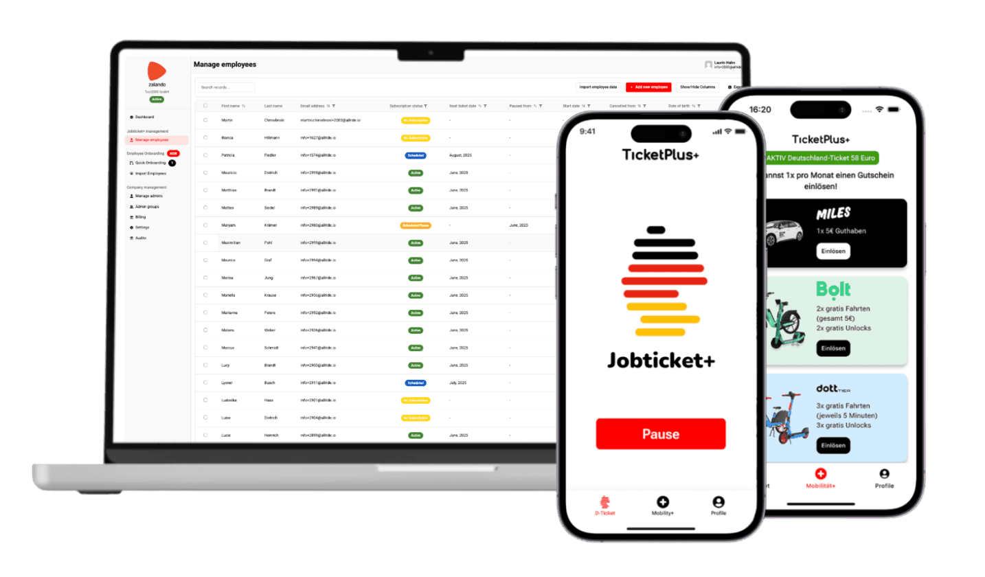 Jobticket+ Laptop App Dashboard